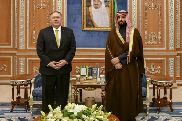 U.S. Secretary of State Mike Pompeo meets with Saudi Crown Prince Mohammed bin Salman in Riyadh, Saudi Arabia, on January 14, 2019. Image taken from Wikimedia Commons.